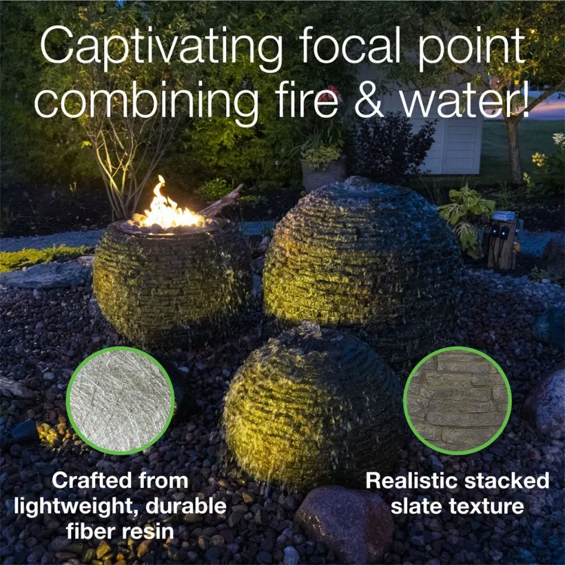 Fire and Water Stacked Slate Sphere Captivating Focal Point