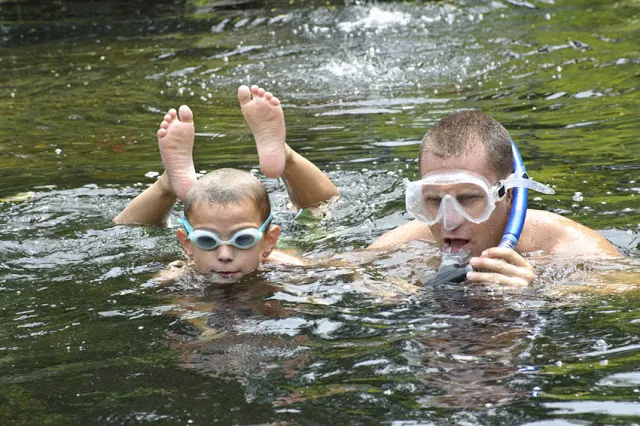 The whole family can snorkel in the backyard pond!
