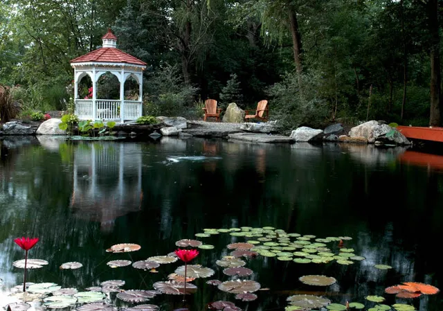 This gazebo shows the expanse of this stunning water garden
