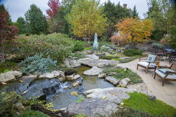 Pond and Waterfall in Autumn