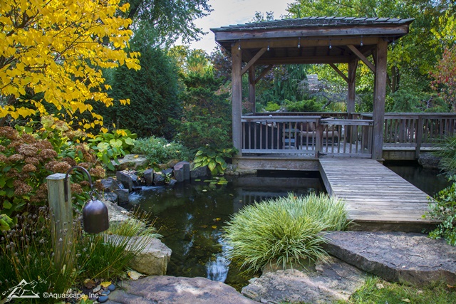 Fall Pond with Pergola and Bridge