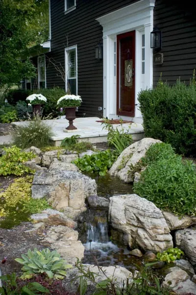 Waterfall by Front Door Creates Curb Appeal
