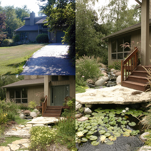 A water feature can completely transform your landscape. This lucky homeowner added a stone bridge to the front door.