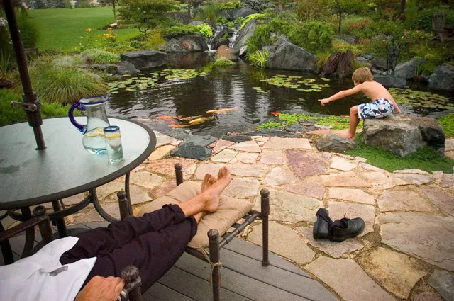 What a great way to unwind while watching the kids play in the pond.
