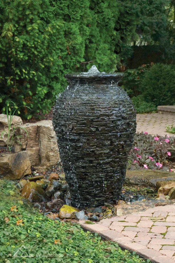 Medium Stacked Slate Urn - Landscape Outdoor Water Fountain Kit