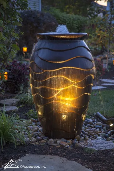 Scalloped Fountain Urn with Night Lighting