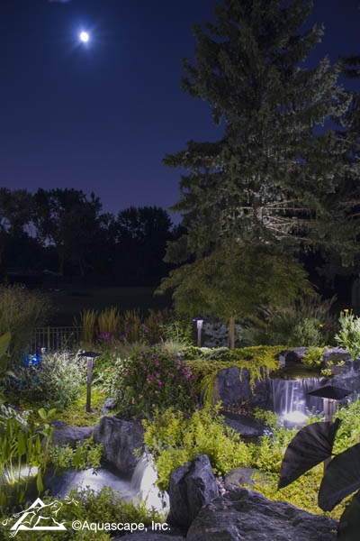Waterfall at Night with LED Lighting