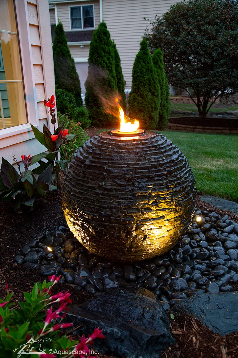 Stacked Slate Sphere - the perfect small space water feature for any yard or landscape
