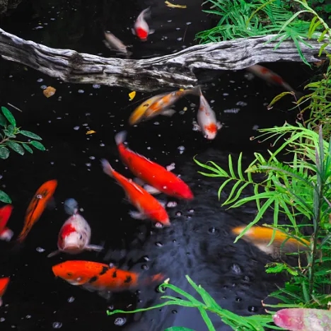 healthy koi in backyard pond - fish body language