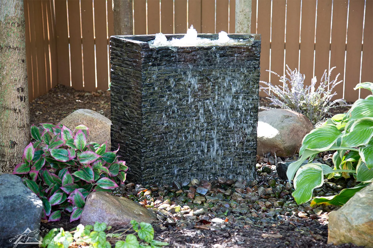 Stacked Slate Spillway Fountain Wall | Aquascape Fountain Kit