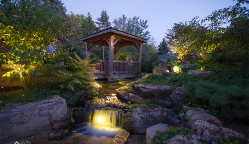 waterfall backyard night