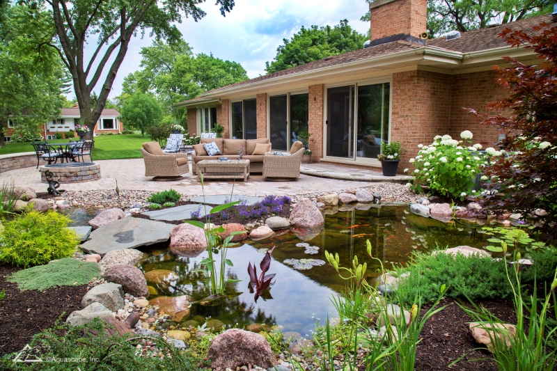 Patio with Pond for Outdoor Living Spaces