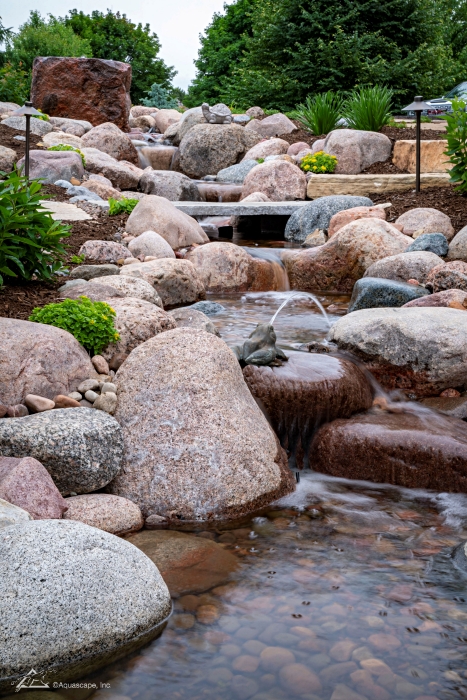 Granite rocks in backyard waterfall
